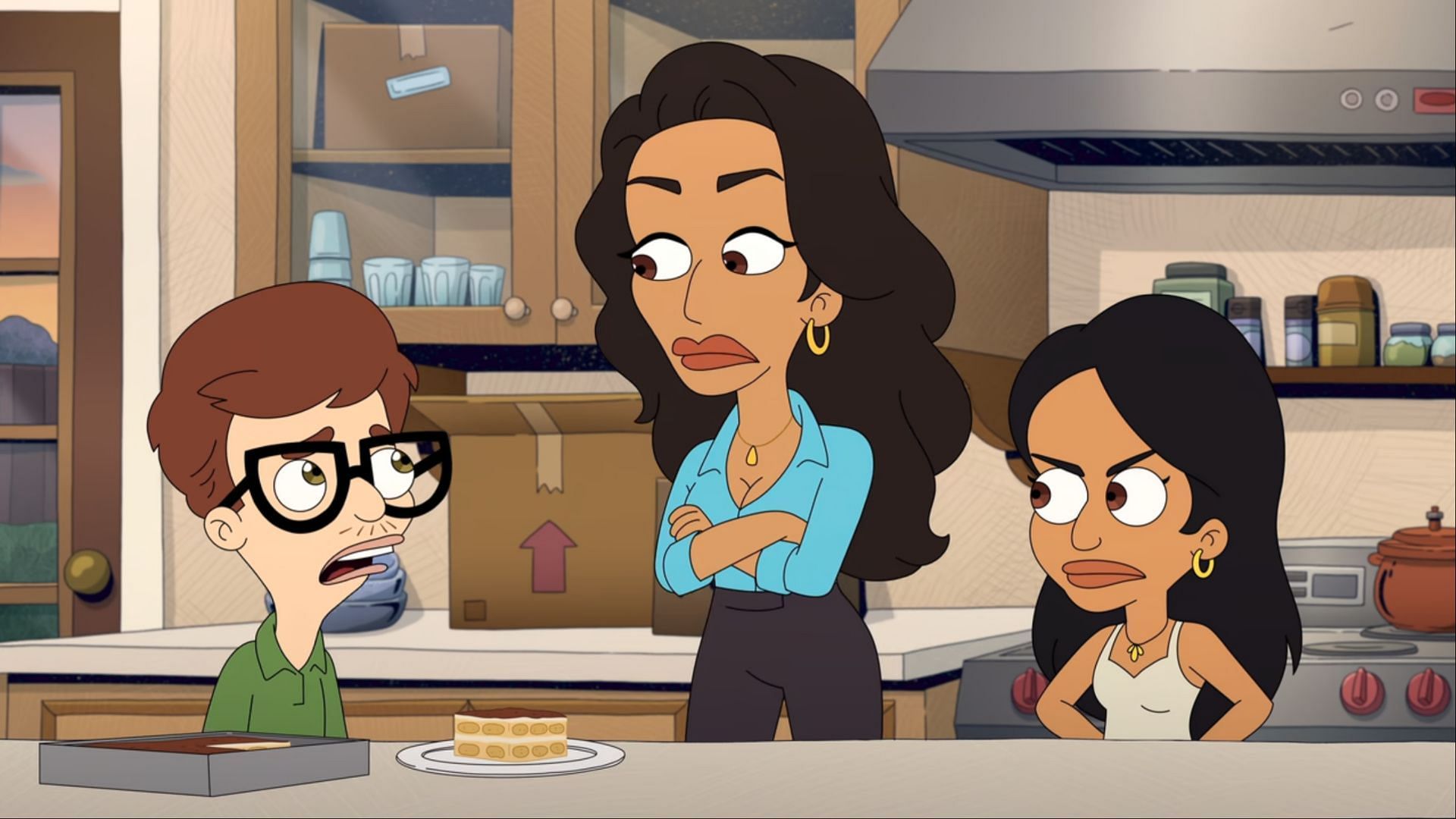 Tensions rise at the dinner table as uncomfortable truths surface during a family discussion. (Image via Netflix)